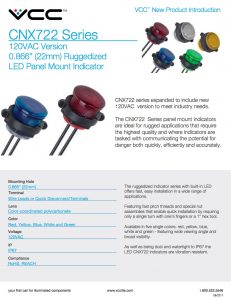 VCC Expands CNX Series LED Panel Mount Indicator Series to Include 120VAC Versions