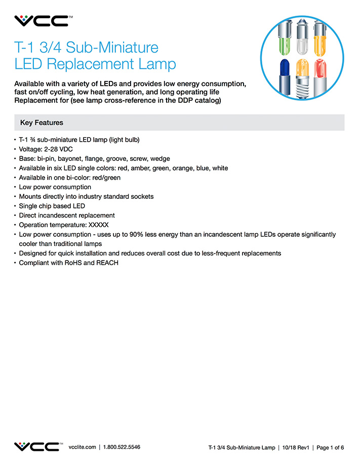 T-1 3/4 Sub-Miniature LED Lamp - Direct Incandecent Replacement