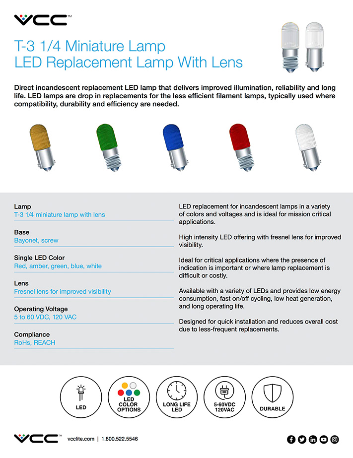 T-1 3/4 Sub-Miniature LED Lamp - Direct Incandecent Replacement Lamp