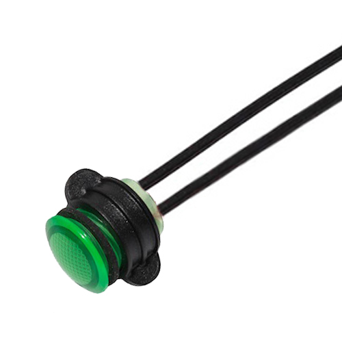 LED Panel Mount Indicator Green 14mm 120V Wire Leads IP67 - VCC
