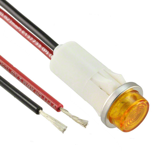 LED Panel Mount Indicator Amber .500 Hi-Hat 28V Wire Leads - VCC