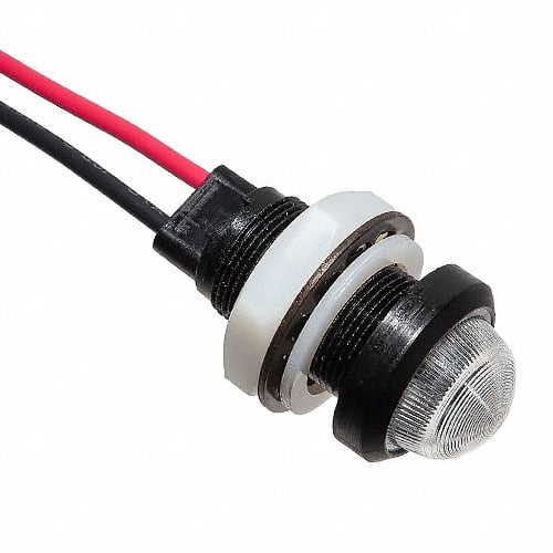 Stoop Maryanne Jones Resistente LED Panel Mount Indicator Amber 18mm Fluted Dome 5V Wire Leads - VCC
