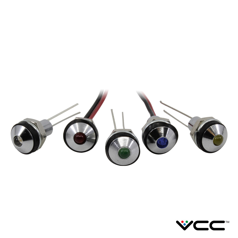 LED Panel Mount Indicator White .236 12V Wire Leads IP67 - VCC