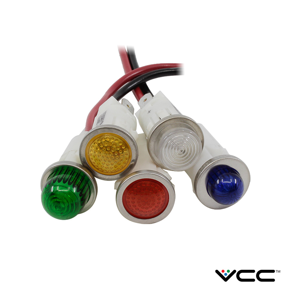 LED Panel Mount Indicator Red .500 Hi-Hat 12V Wire Leads - VCC