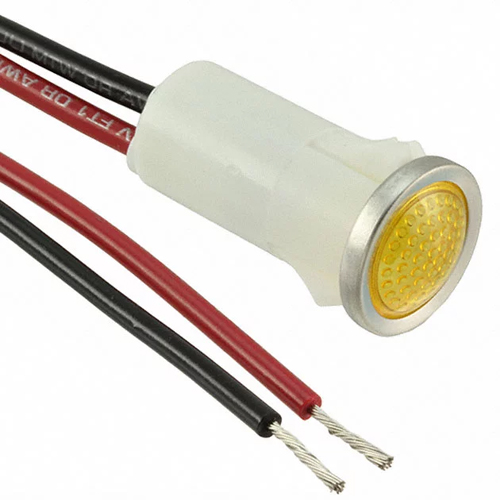 LED Panel Mount Indicator Amber .500" Semi Dome 28V Wire Leads