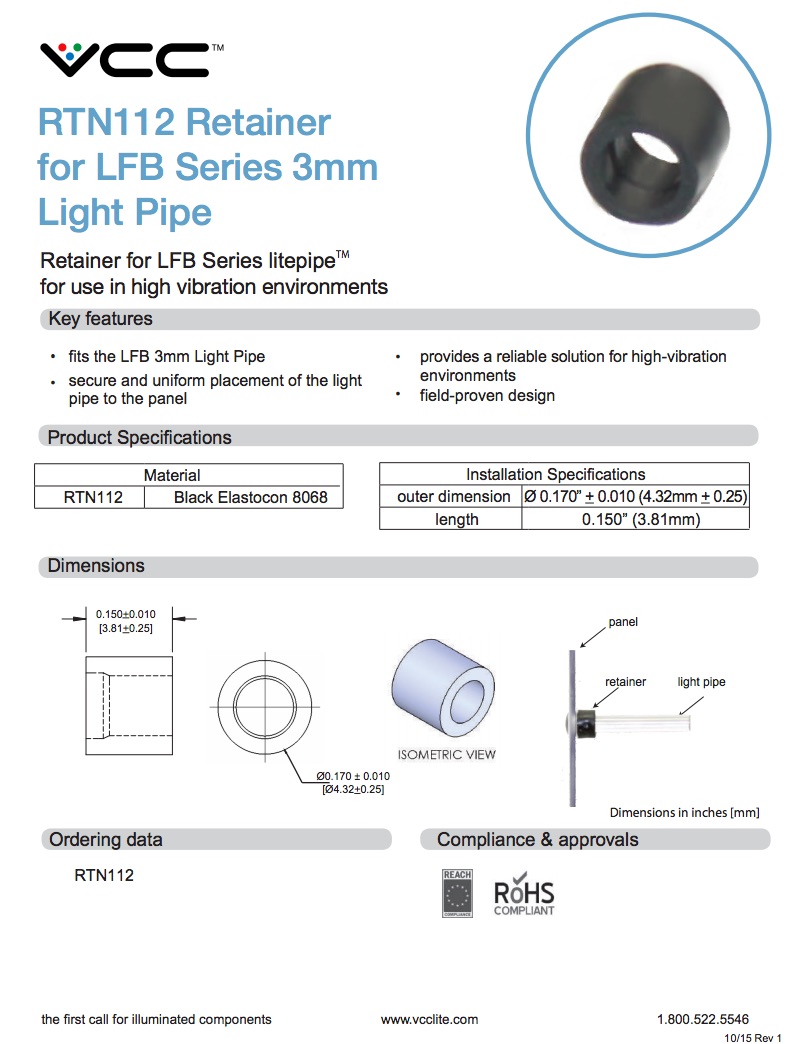 RTN112 Retainer Data Sheet